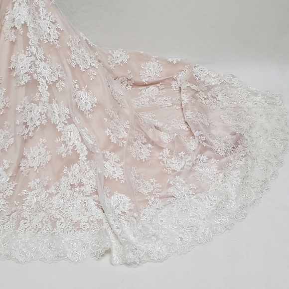 ALLURE Bridals 9363 Antique Ivory Illusion Lace Beaded Button Wedding Dress 8 - Picture 10 of 16